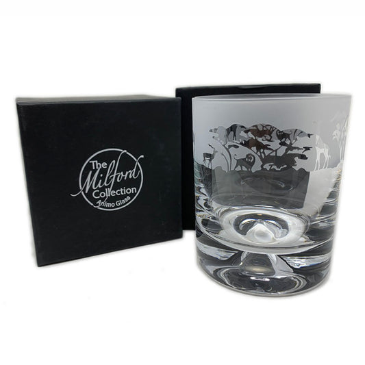 This safari design whisky tumbler is hand crafted and designed to create that perfect gift for that special person.  Dimensions: Whisky Tumbler Glass: Height: 9.5cm Width: 7.5cm  In the box Height: 10.5cm Width: 9.5cm, 