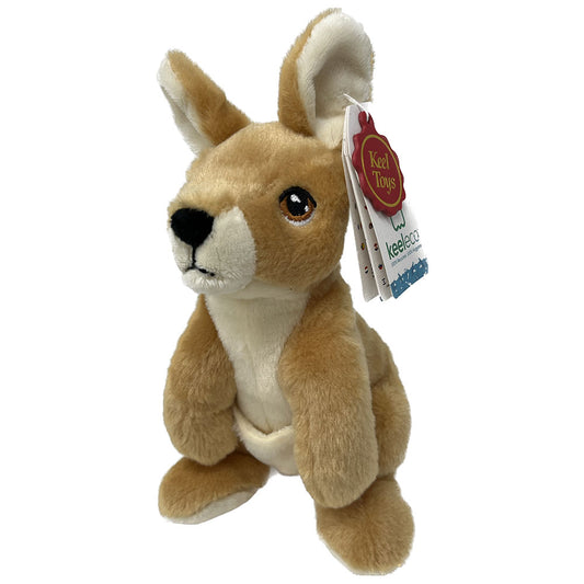 This Wallaby by Keel is made from 100% recycled materials. Plush body for super soft cuddling, front pouch and weighted to stand perfectly. Hand wash. 20cm tall.