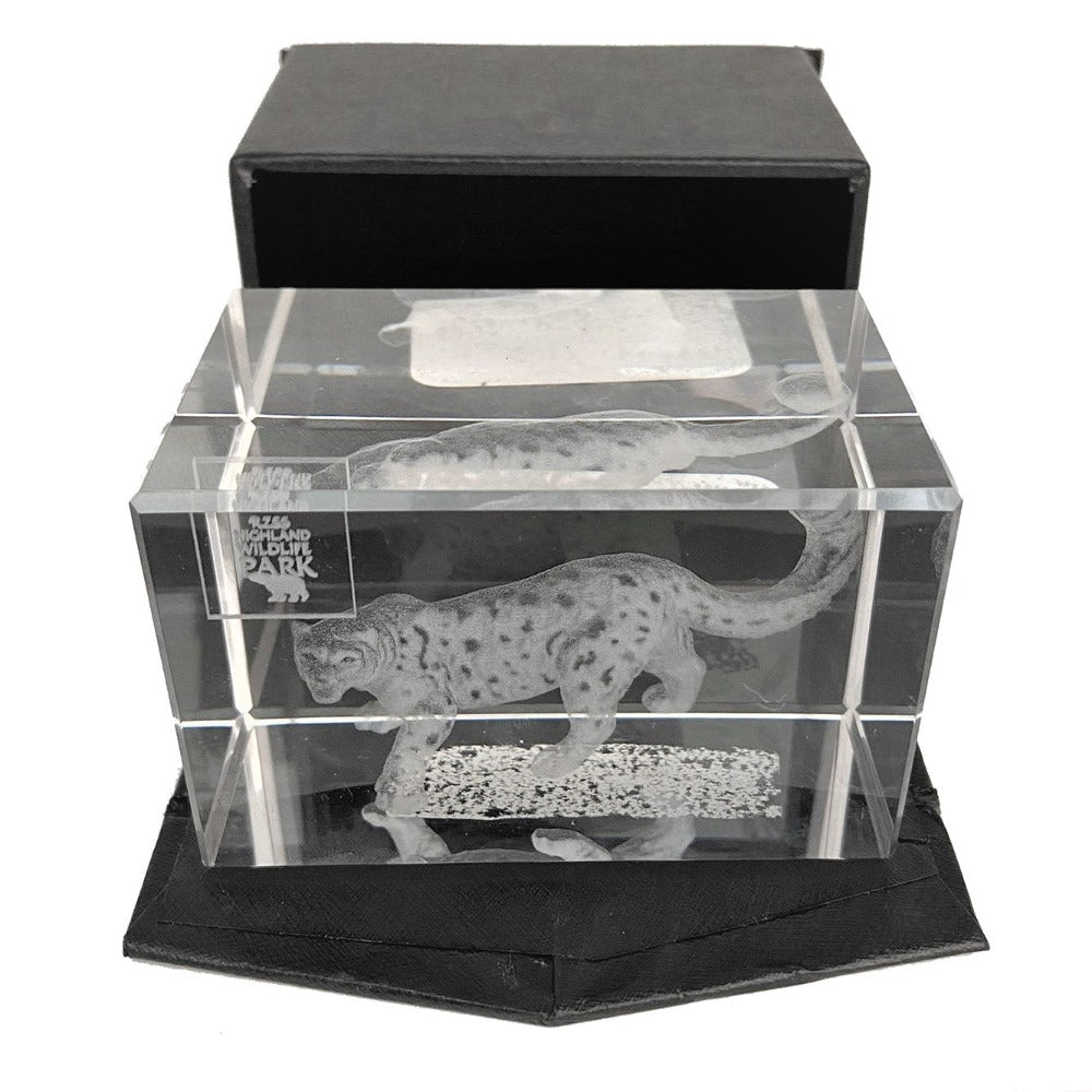 This beautifully designed 3D laser etched glass block can only be found at the Highland Wildlife Park . It is ideal as a general ornament or as a stylish paperweight. It is approximately 8cm x 5cm (3 inch x 2 inch).