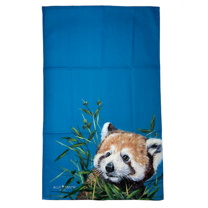 Ally Smith is a local Edinburgh based artist who has always been inspired to paint nature. Ally paints in contemporary bright, bold colours, creating characterful animal studies.  This image of a Red Panda in bamboo shoots would brighten any kitchen.  This Red Panda Tea Towel is 100% cotton and machine washable at 30 degrees.