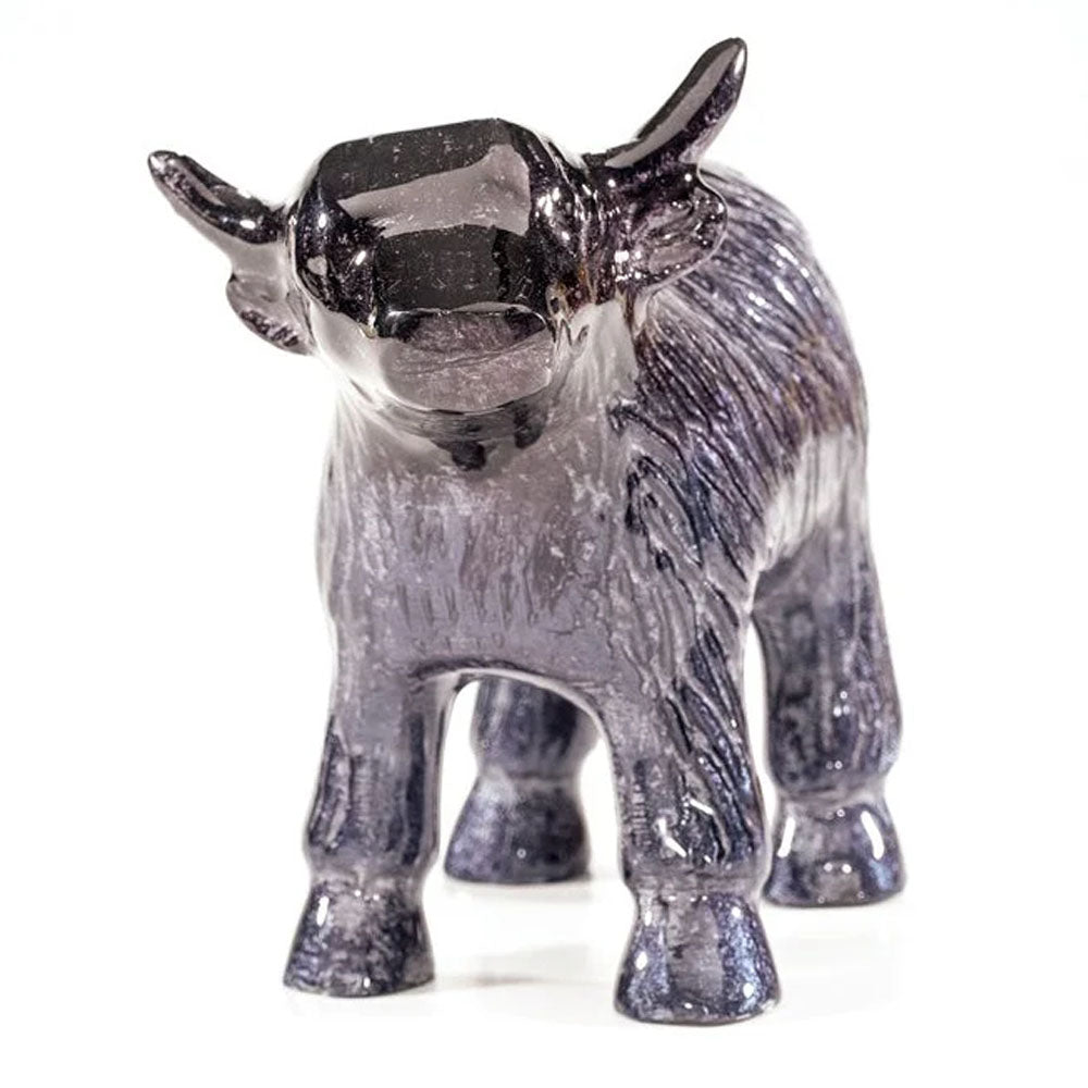 Brushed Black Highland Cow Figure AluminArk - 7.5cm