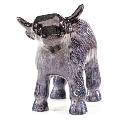 Brushed Black Highland Cow Figure AluminArk - 7.5cm
