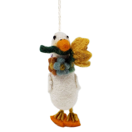 Felt Duck with Daffodil Hanging Decoration