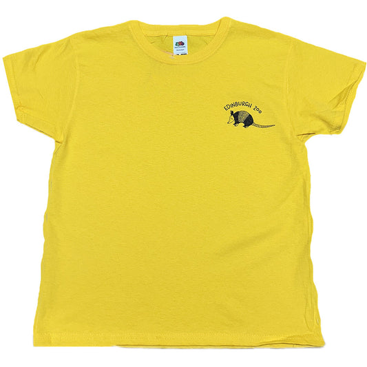 Roam the wild in style with our Edinburgh Zoo Armadillo Pocket Print Children's T-Shirt in vibrant yellow. This quirky tee features a playful armadillo design that will surely make your little one stand out. Perfect for animal-loving kids and their adventurous spirits.