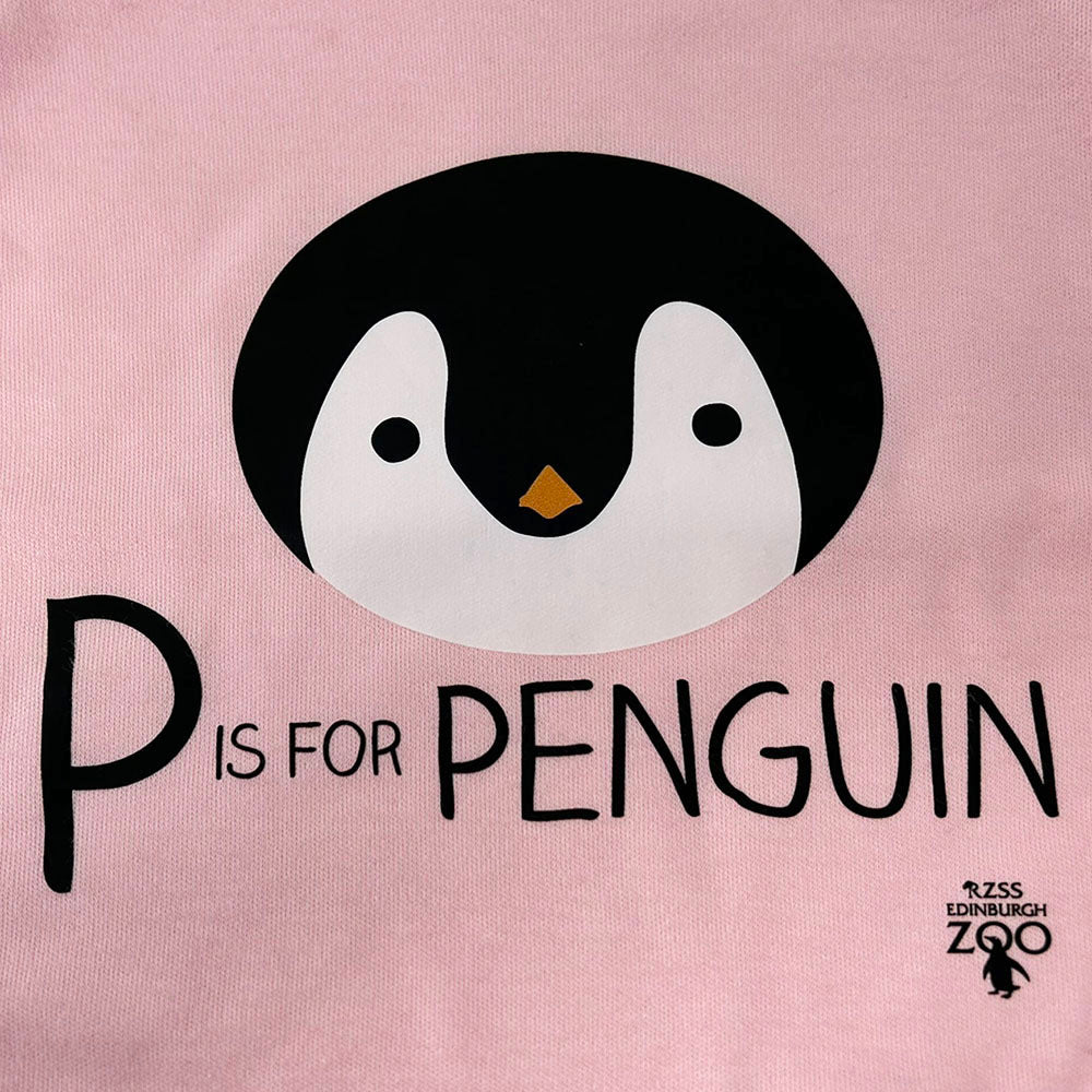 Edinburgh Zoo branded short sleeve babygrow in pink with penguin design.  Made in the UK using 100% cotton. 