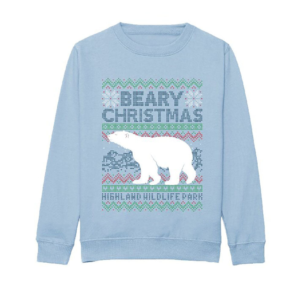 Highland Wildlife Park children's polar bear Christmas jumper - sky blue