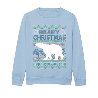 Highland Wildlife Park children's polar bear Christmas jumper - sky blue
