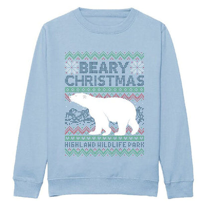 Highland Wildlife Park polar bear Christmas jumper - sky blue