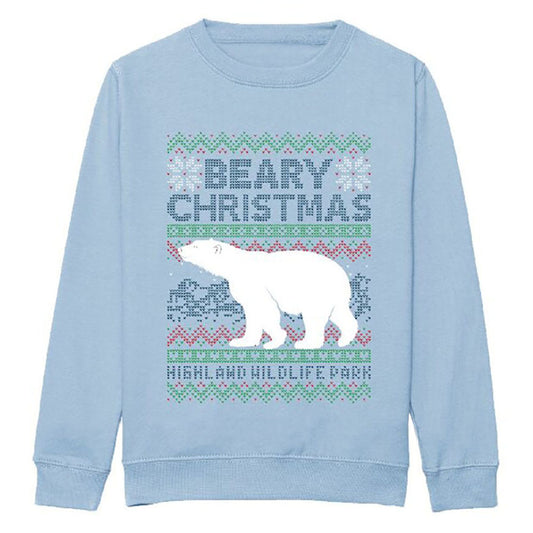Highland Wildlife Park polar bear Christmas jumper - sky blue