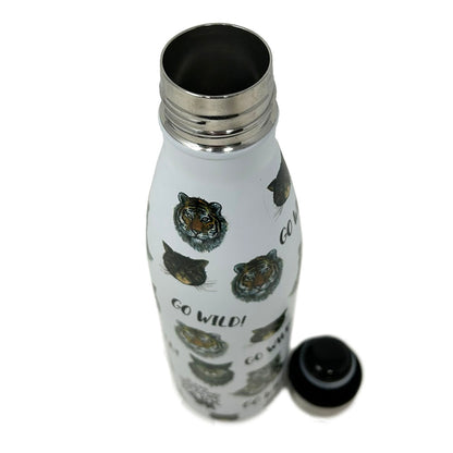 Go Wild with this eco friendly metal drinks bottle with Catherine Redgate designs. Double walled stainless steel vacuum insulated bottle will keep drinks hot for 18 hours or cool for 24 hours.