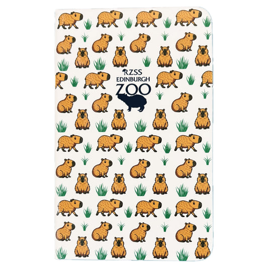 Get your paws on this fun Capybara notebook. A6 in size, lined pages, hardback with elastic band closure, elastic pen holder and separator ribbon.

Perfect for keeping tabs on our Rodney, Luna and Cali.
