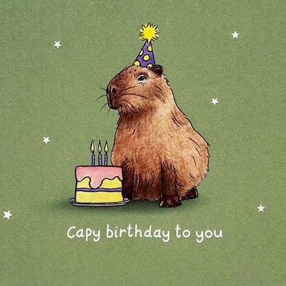 Capy Birthday card with super sweet Capybara illustration.

Designed and printed in the UK.

Made from recycled materials.

Blank inside.

15x15cm