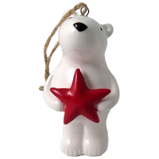 Ceramic Polar Bear with Star Christmas Tree Decoration