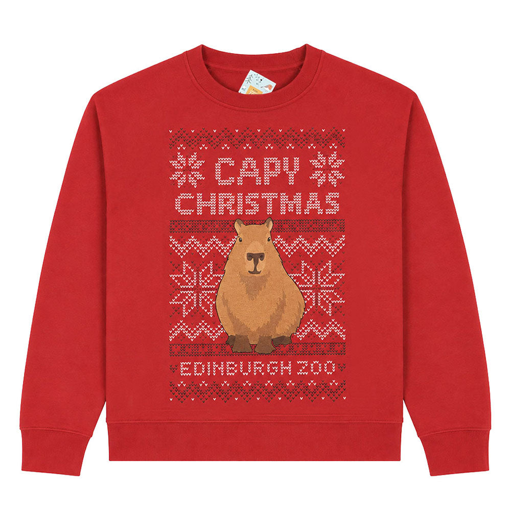 Edinburgh Zoo children's capy Christmas jumper - red