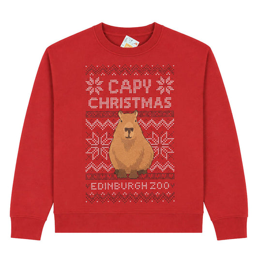 Edinburgh Zoo children's capy Christmas jumper - red