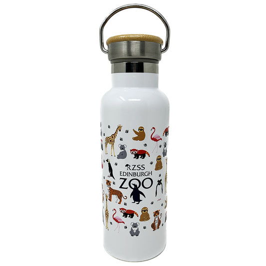 Edinburgh Zoo Water Bottle Bamboo Lid - White