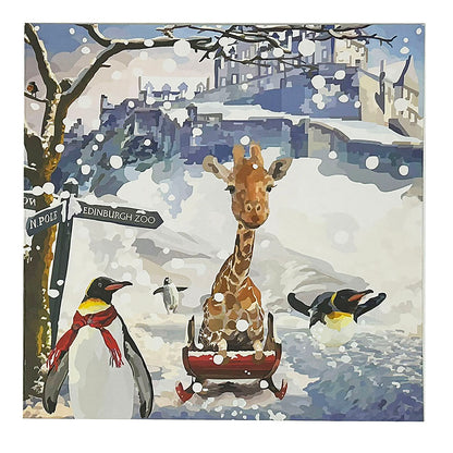 4 Pack of Edinburgh Zoo Giraffe & Penguins Christmas Card