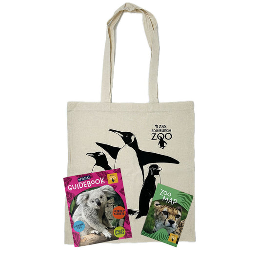 Get ready for an adventure at Edinburgh Zoo with this exclusive Essentials Pack.

Enclosed you'll find -&nbsp;

Edinburgh Zoo Penguins Cotton Tote Bag made with durable cotton.
Edinburgh Zoo Guidebook (Koala or Tiger cover), filled with fun facts, keepers secrets and viewing tips.
Edinburgh Zoo Map to help you plan your day.

(If you have a preference of guidebook cover, please let us know in the notes on the payment page.)