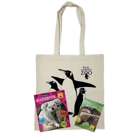 Get ready for an adventure at Edinburgh Zoo with this exclusive Essentials Pack.

Enclosed you'll find -&nbsp;

Edinburgh Zoo Cotton Tote Bag made with durable cotton, choose from Haggis The Hippo, Penguins, Red Panda or Koala.
Edinburgh Zoo Guidebook (Koala or Tiger cover), filled with fun facts, keepers secrets and viewing tips.
Edinburgh Zoo Map to help you plan your day.

(If you have a preference of guidebook cover, please let us know in the notes on the payment page.)