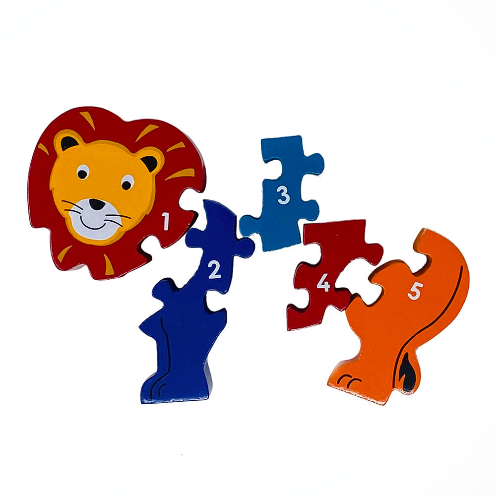This colourful Lion is the ideal toy to be able to learn through play. This jigsaw consists of five chunky pieces, is 25mm thick and can free stand when completed.  This fair trade wooden jigsaw is handcrafted by skilled individuals in Sri Lanka from MDF and nontoxic paints.  Suitable for 10 months and above.