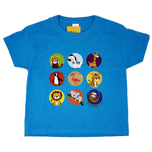 Edinburgh Zoo Nine Animal Children's T-Shirt - Azure