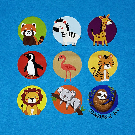 Edinburgh Zoo Nine Animal Children's T-Shirt - Azure