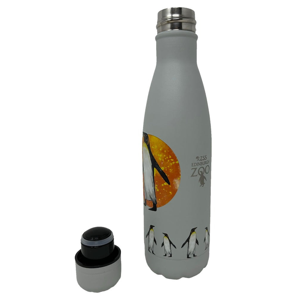 Stay Eco friendly with this recycled metal drinks bottle from Nature Vac featuring a sharp Penguin design and our own Edinburgh Zoo Logo. Double walled stainless steel vacuum insulated bottle will keep drinks hot for 12 hours or cool for 24 hours.