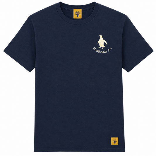 Make a splash with this stylish Edinburgh Zoo Penguin T-shirt! Made with 100% cotton, this navy tee is perfect for any animal-lover looking to add a dash of quirk to their wardrobe. Go wild and show your cool side with this adorable penguin print!