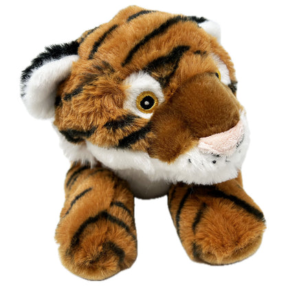 Wild Republic EcoKins Tiger soft, plush toy is 35cm long, manufactured and stuffed with 100% recycled PET materials. This beautiful and educational toy is environmentally friendly, made from 16 recycled water bottles and extremely huggable. Hand wash. 30cm