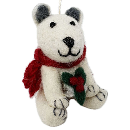 Felt Polar Bear with pudding hanging decoration