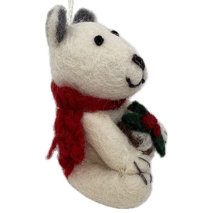 Felt Polar Bear with pudding hanging decoration