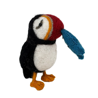 Felt puffin with fish hanging decoration