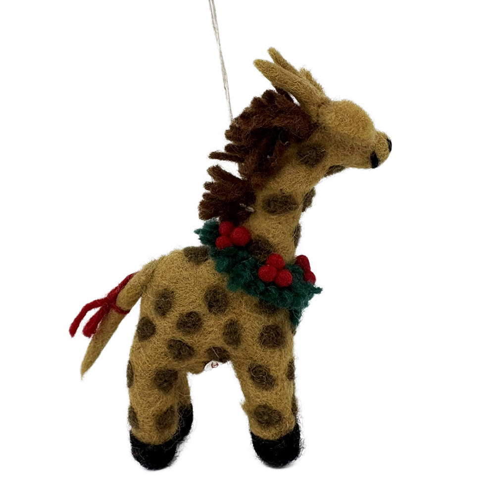 Felt Safari Giraffe with Wreath Hanging Decoration