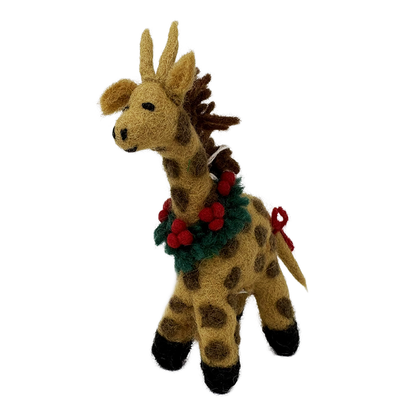 Felt Safari Giraffe with Wreath Hanging Decoration
