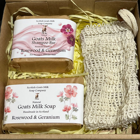Goatsmilk Rosewood & Geranium Shampoo and Soap Gift Set