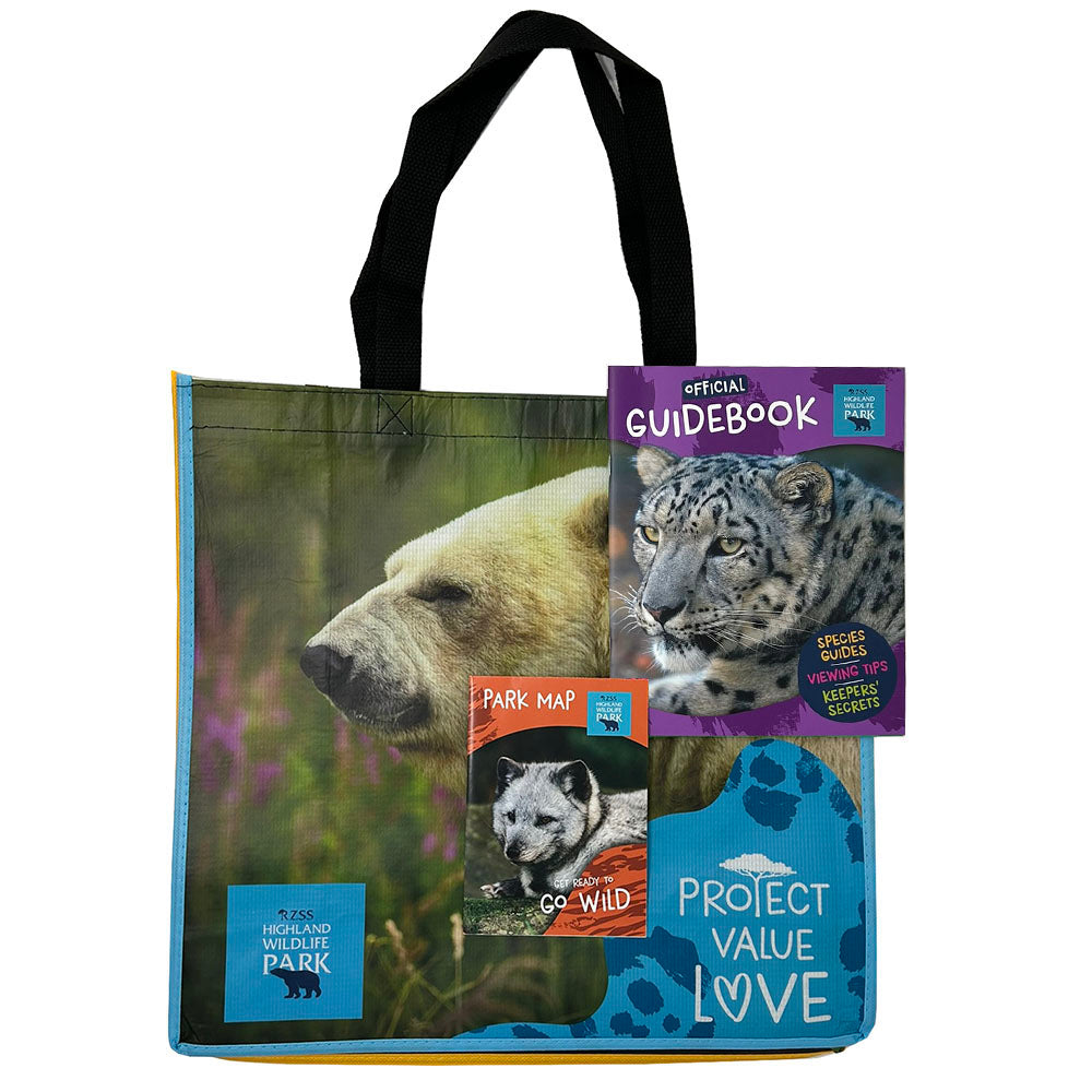 Get ready for an adventure at the Highland Wildlife Park with this exclusive Essentials Pack.

Enclosed you'll find -&nbsp;

RZSS Recycled Bag, made with recycled materials.
Highland Wildlife Park Guidebook (Polar Bear or Snow Leopard cover), filled with fun facts, keepers secrets and viewing tips.
Highland Wildlife Park Map to help you plan your day.

(If you have a preference of guidebook cover, please let us know in the notes on the payment page.)