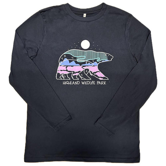 Rock a fashionable Polar Bear look with this bespoke long sleeve t-shirt in navy, crafted with Highland Wildlife Park style and organic cotton for a comfy-cute fit!