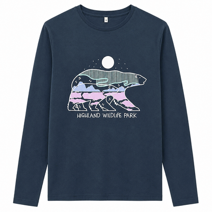 Rock a fashionable Polar Bear look with this bespoke long sleeve t-shirt in navy, crafted with Highland Wildlife Park style and organic cotton for a comfy-cute fit!