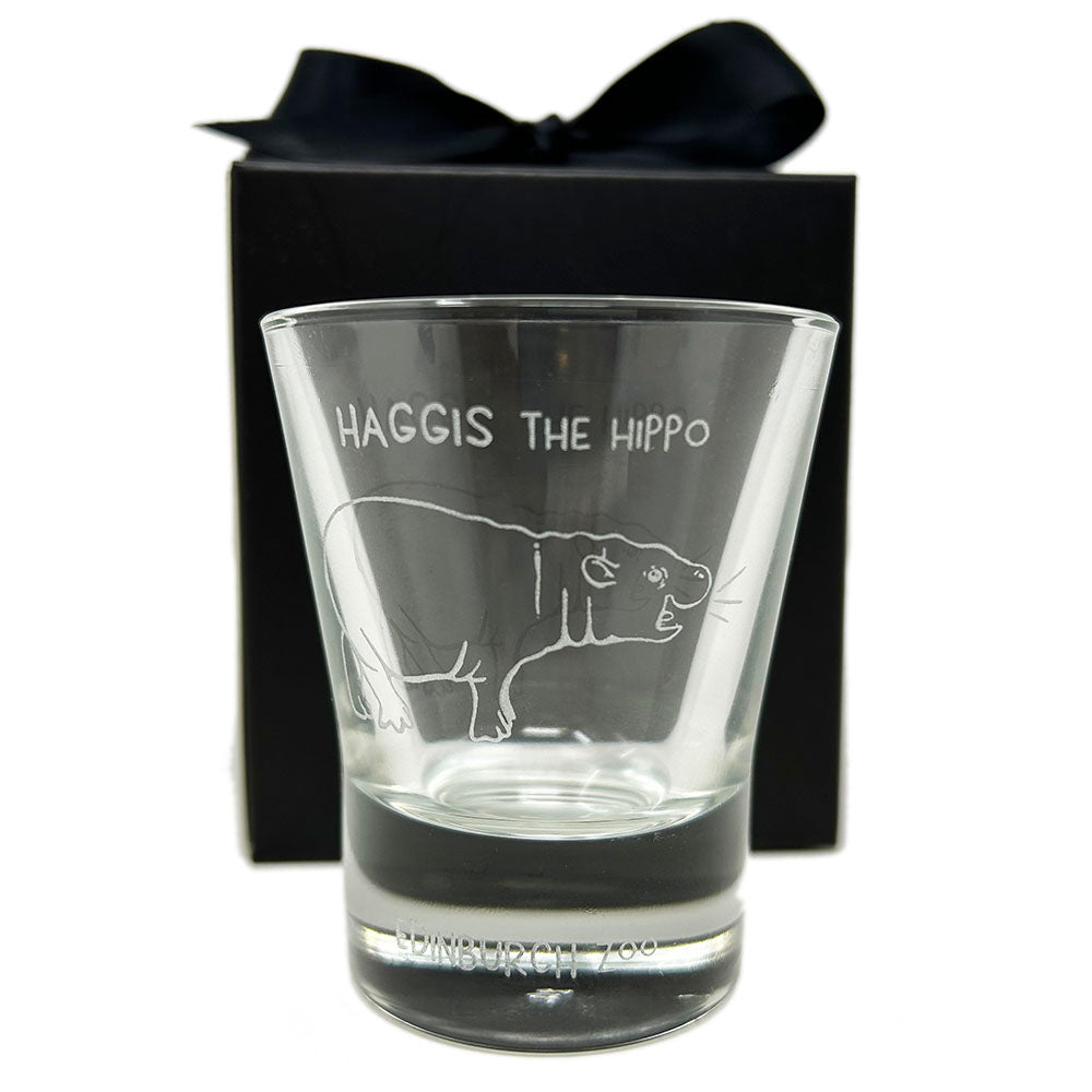 Exclusive to Edinburgh Zoo these branded Haggis the Hippo shot glasses are sure to make a splash. Perfect as gift for your self or a Haggis fan.