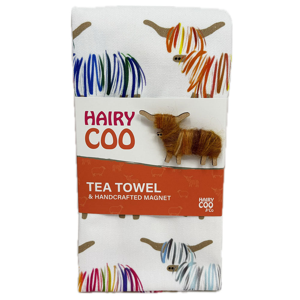 Hairy Coo Tea Towel and Magnet Set
