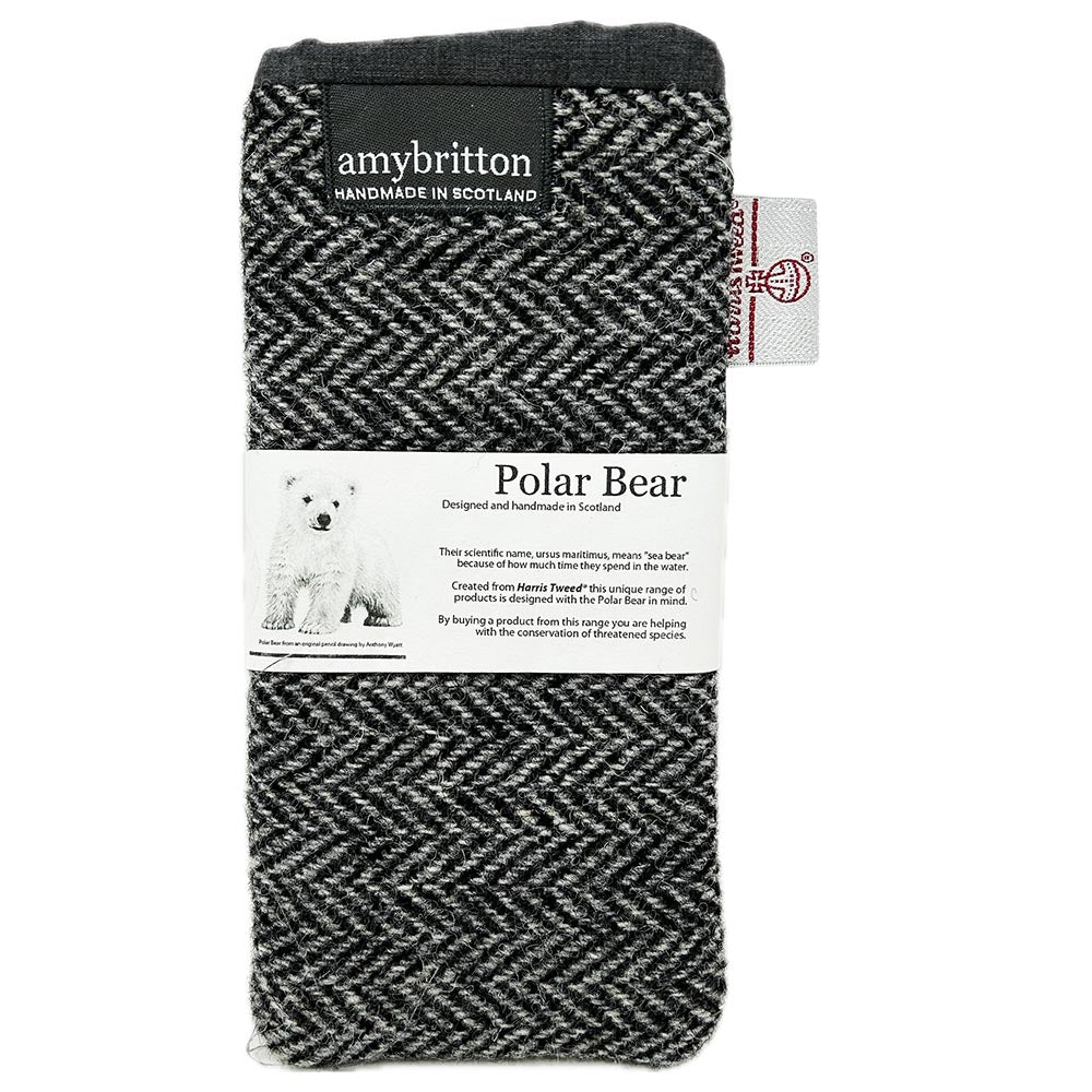 Highland Wildlife Park Polar Bear Harris Tweed® Glasses Case by Amy Britton, an independent Scottish manufacturer of contemporary Harris Tweed® Accessories, created from her love of textiles and design. One internal lined compartment.