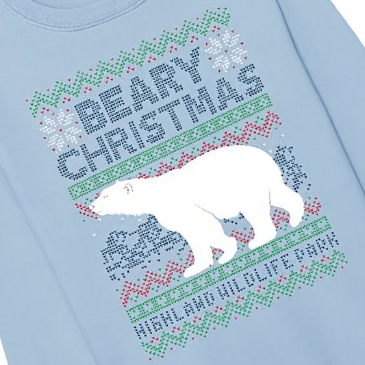 Highland Wildlife Park polar bear Christmas jumper - sky blue