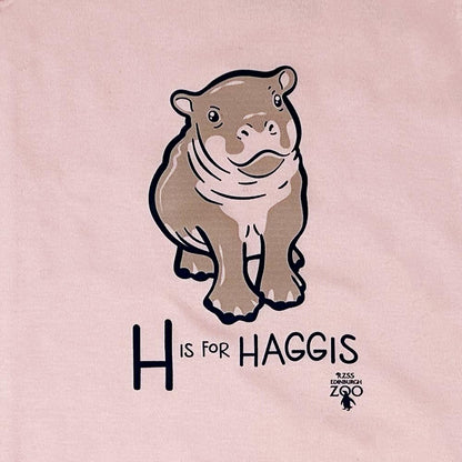 Have a little Hippo style with this Edinburgh Zoo H is for Haggis Babygrow in pink. Made from 100% cotton and featuring oor wee Haggis.

Available in ages 3-6 months, 6-12 months &amp; 12-18 months.