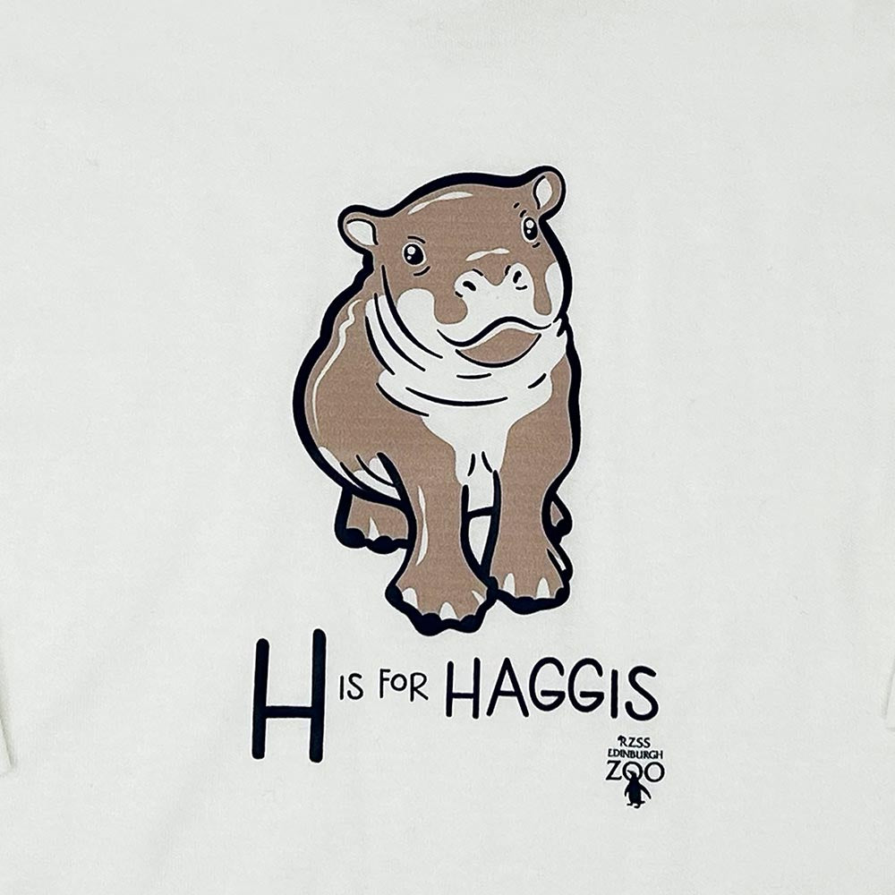 Have a little Hippo style with this Edinburgh Zoo H is for Haggis Baby Hoodie in white. Made from 100% cotton and featuring oor wee Haggis.

Available in ages 6-12 months, 12-18 months &amp; 18-24 months