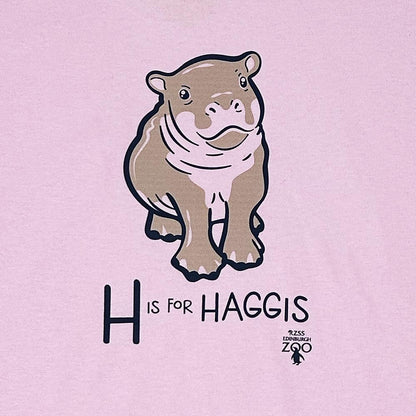 Have a little Hippo style with this Edinburgh Zoo H is for Haggis Baby T-shirt in white. Made from 100% cotton and featuring oor wee Haggis.

Available in ages 1-2 and 2-3.