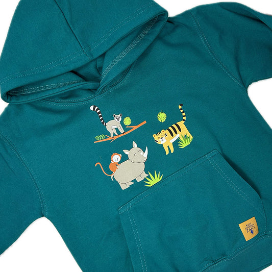 Let your little adventurer embrace their wild side with our Edinburgh Zoo Jungle Vibes Children's Hooded Sweatshirt in jade! Perfect for keeping them cosy on their next adventure.