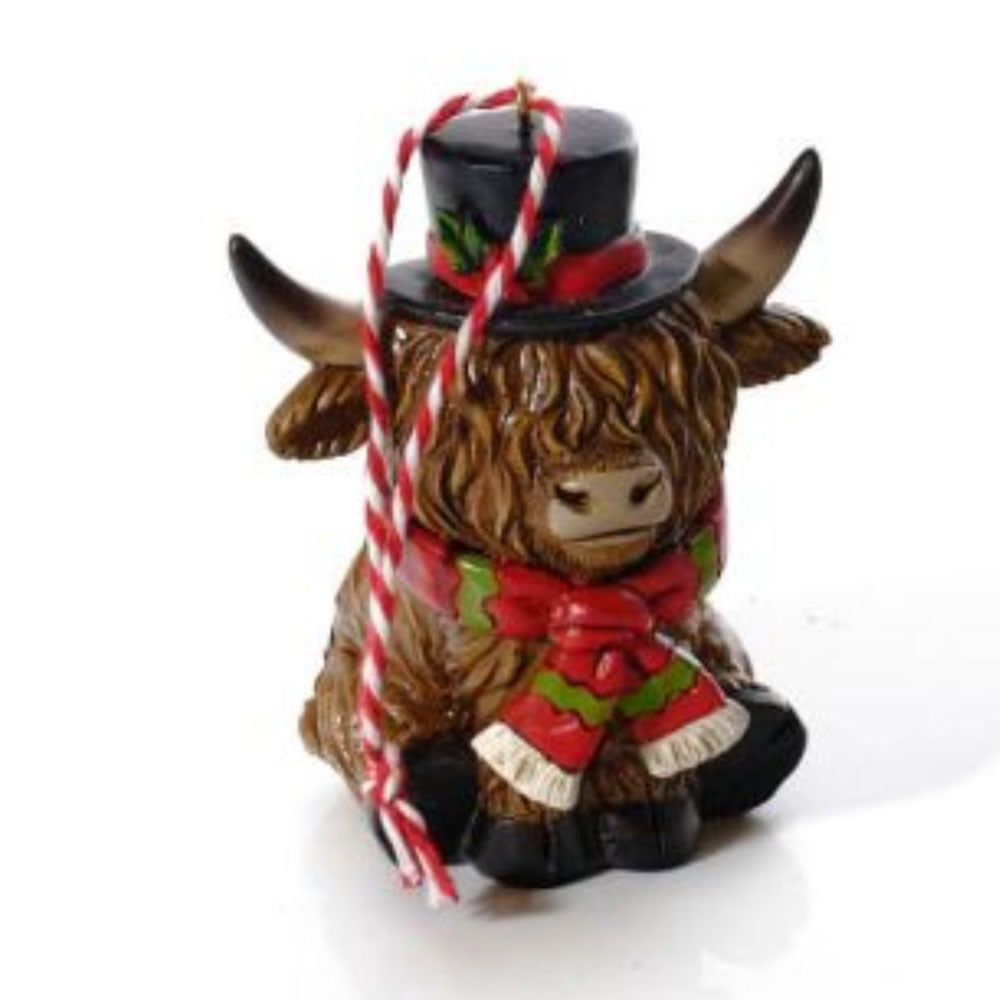 Highland Cow Top Hat & Scarf Christmas Decoration