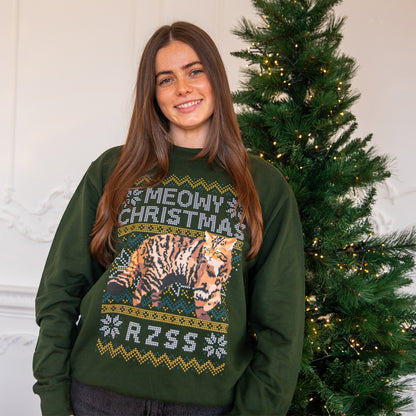 RZSS meowy Christmas jumper - green