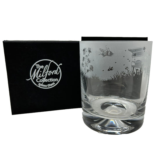 This bee design whisky tumbler from the Milford Collection is hand crafted and designed to be the perfect gift for that special person.

Dimensions: Whisky Tumbler Glass: Height: 9.5cm Width: 7.5cm

In the box Height: 10.5cm Width: 9.5cm,&nbsp;