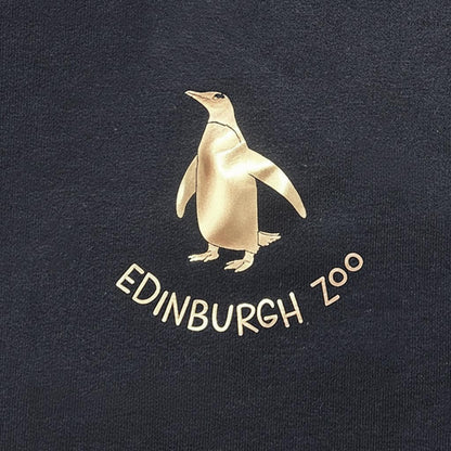 Stay warm with our Edinburgh Zoo Penguin Hooded Sweatshirt in Navy with metallic Rose Gold print. This hoody is a standard fit and is made from cotton with fleeceback inner. Sporting a kangaroo pocket at the front, metal eyelets for the thick hood strings and an adjustable hood.